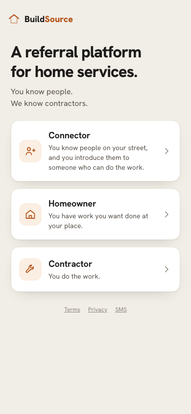 The BuildSource app's front door